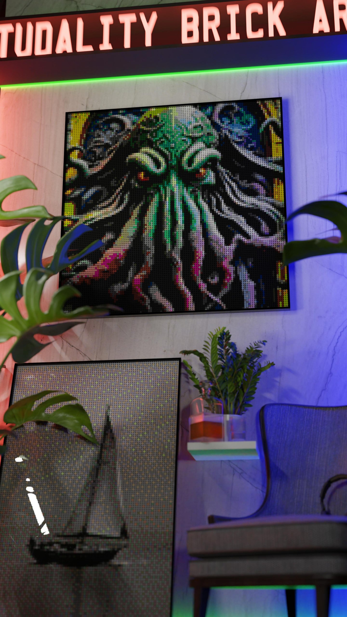 Arrival of Cthulhu LEGO® Style mosaic pixel art design for display